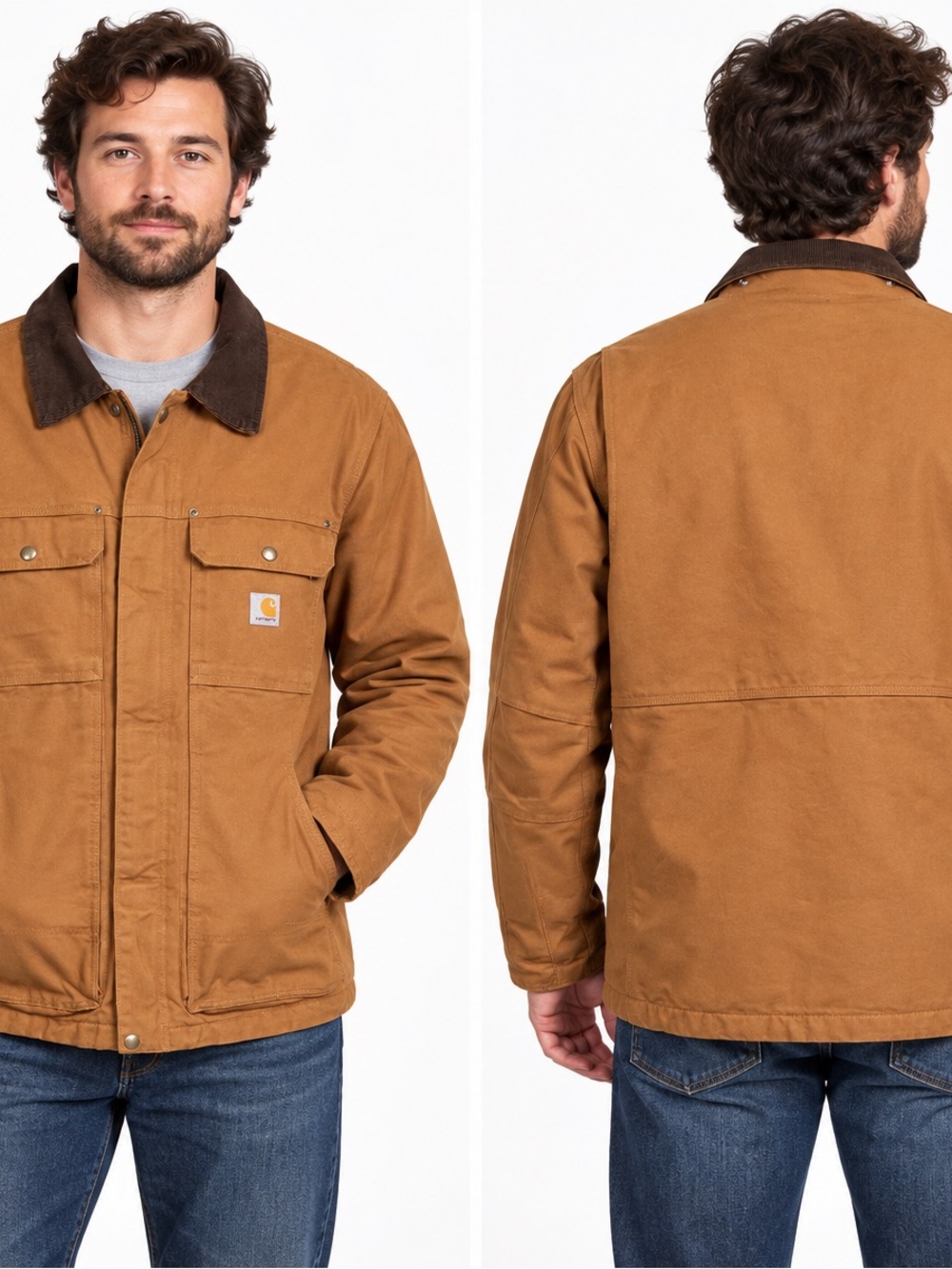 Carhartt Men’s Brown/Tan Duck Work Jacket with Corduroy Collar